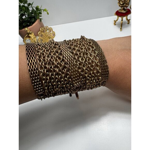 Vintage 1970s Multi Chain Wide Bracelet Bronze Tone Statement Bold Retro Heavy - Picture 2 of 7